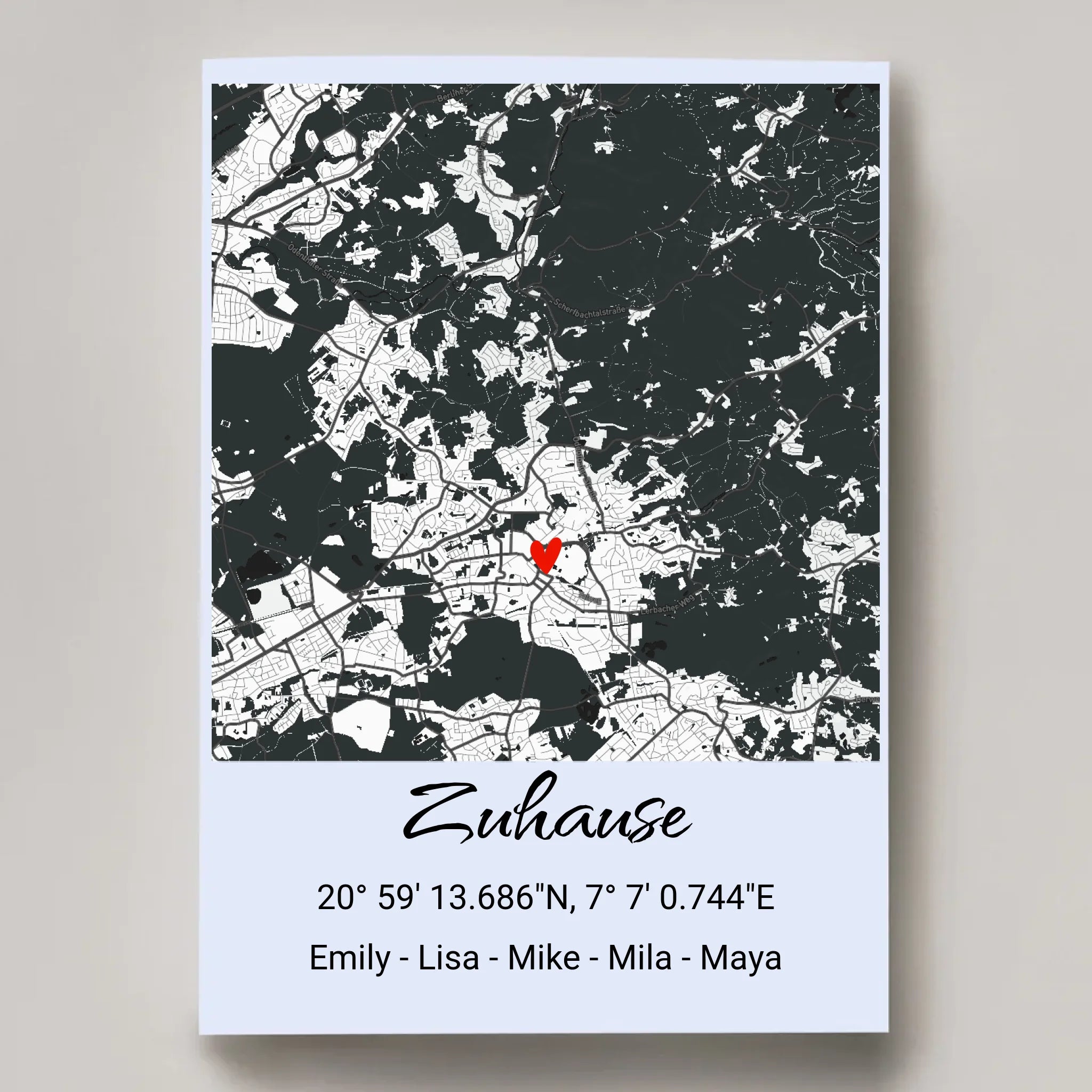 Gerahmtes Zuhause-Stadtposter mit individuellen Koordinaten