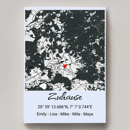 Gerahmtes Zuhause-Stadtposter mit individuellen Koordinaten