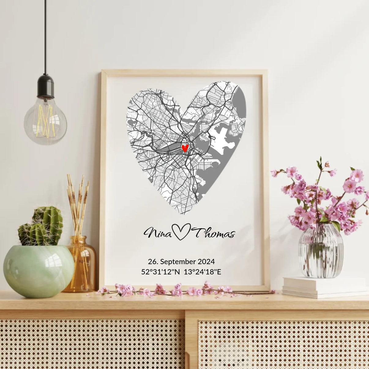 Grafik Herz-Stadtkarte mit personalisierten Daten