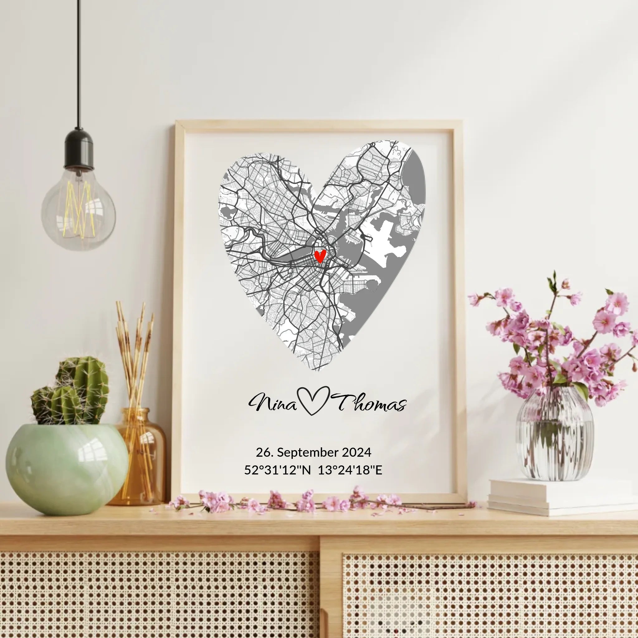Grafik Herz-Stadtkarte mit personalisierten Daten