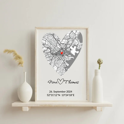 Stadtkarte mit Herzsymbol am Lieblingsort