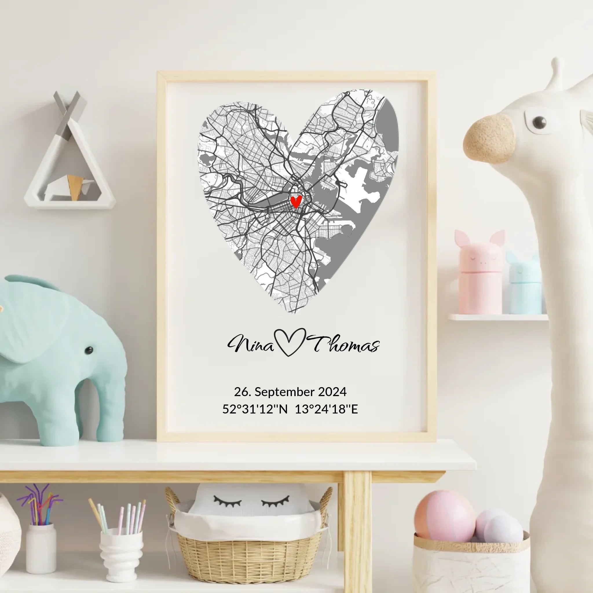 Personalisierbarer Herz-Stadtkarte Print von Geschenkfabrik24