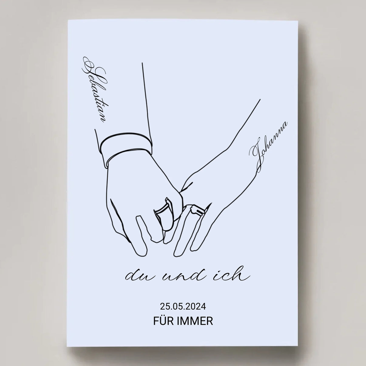 Feine Linienzeichnung von Händen und Ringen als Poster-Motiv