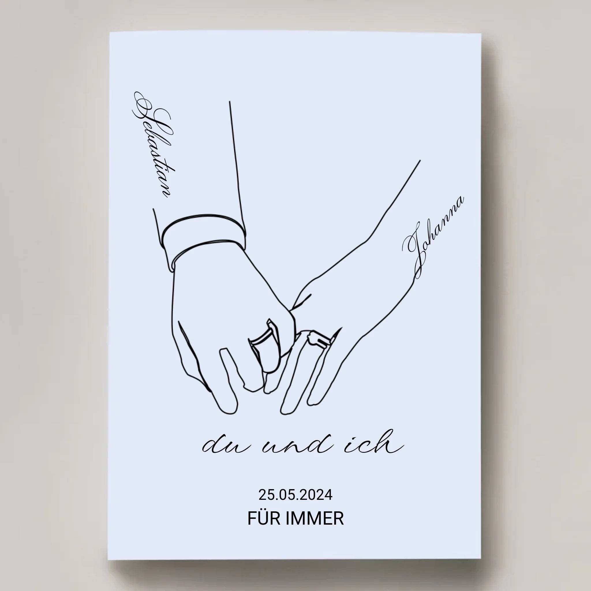 Feine Linienzeichnung von Händen und Ringen als Poster-Motiv