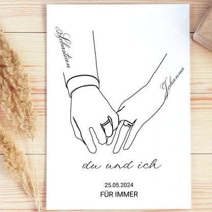Schwarz-weiß Poster mit den Namen des Paares und Datum