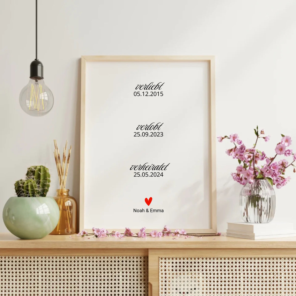 Minimalistisches Design mit feiner Schrift für Liebesmeilensteine