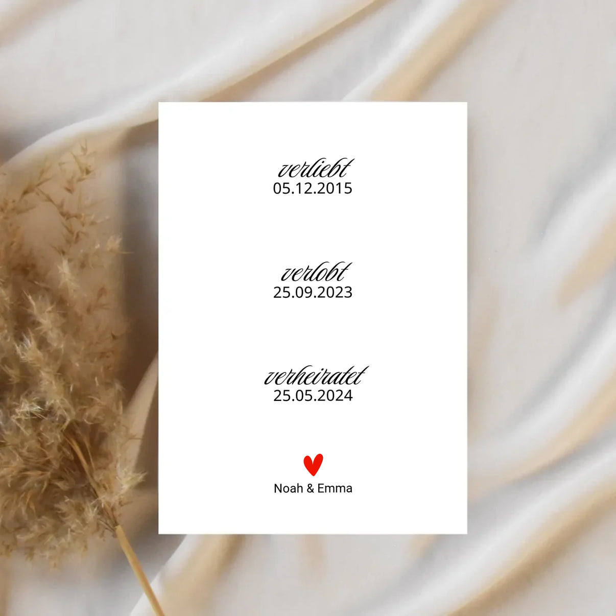 Personalisierbares Poster verliebt – verlobt – verheiratet