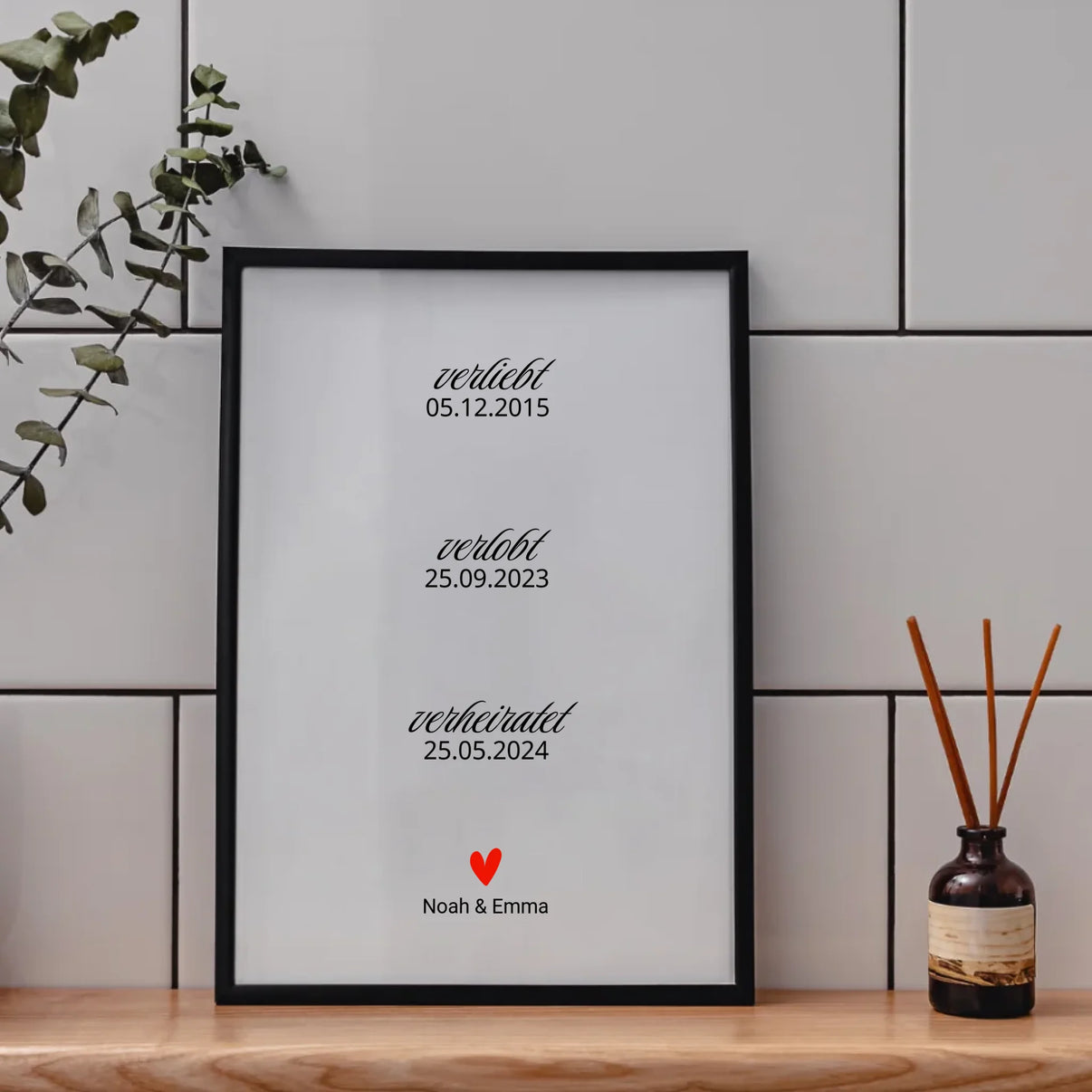 Personalisiertes Meilenstein-Poster verliebt verlobt verheiratet