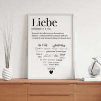Wandposter mit liebevoller Definition und Herzdesign an einer zarten Wand