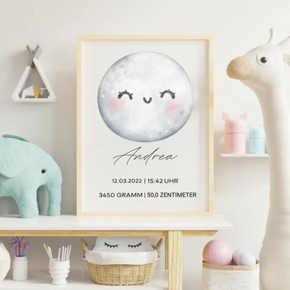 Detailansicht des Baby-Posters mit Name und Geburtsdaten