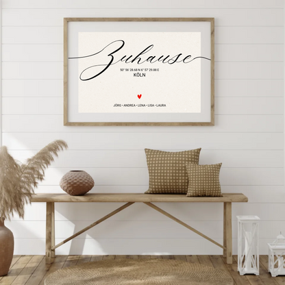 Personalisiertes Poster „Zuhause“ mit Koordinaten & Namen
