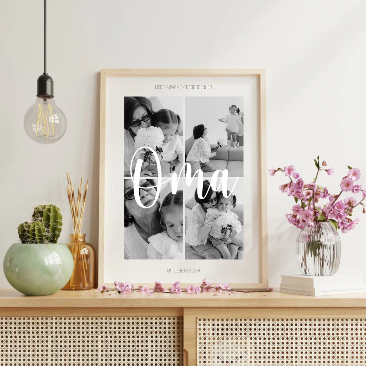 Wandbild mit personalisierten Fotos und Schriftzug 'Oma' als Geschenk