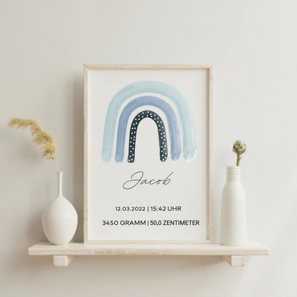 Personalisiertes Regenbogen-Geburtsposter – Baby Geburtsdaten