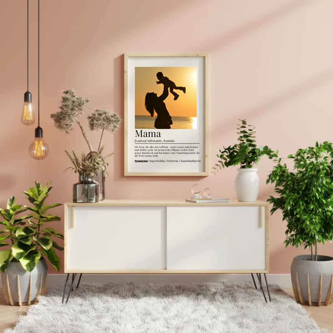 Geschenkfabrik24 Mama Definition Poster mit persönlicher Widmung und Bild