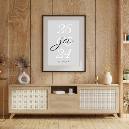 Detailansicht des personalisierten Ja-Posters mit Datum von Geschenkfabrik24