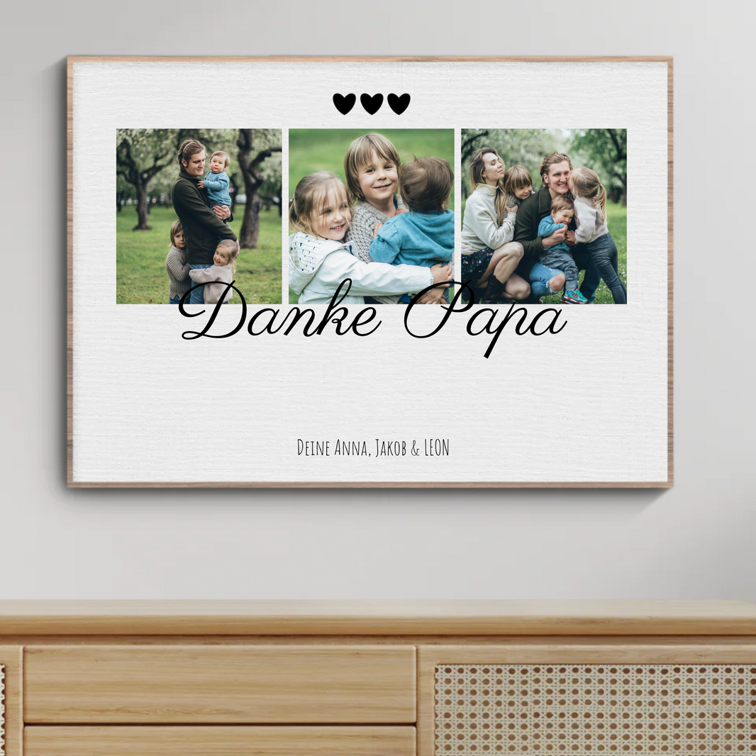 Fotocollage-Poster Danke Papa mit drei Familienfotos