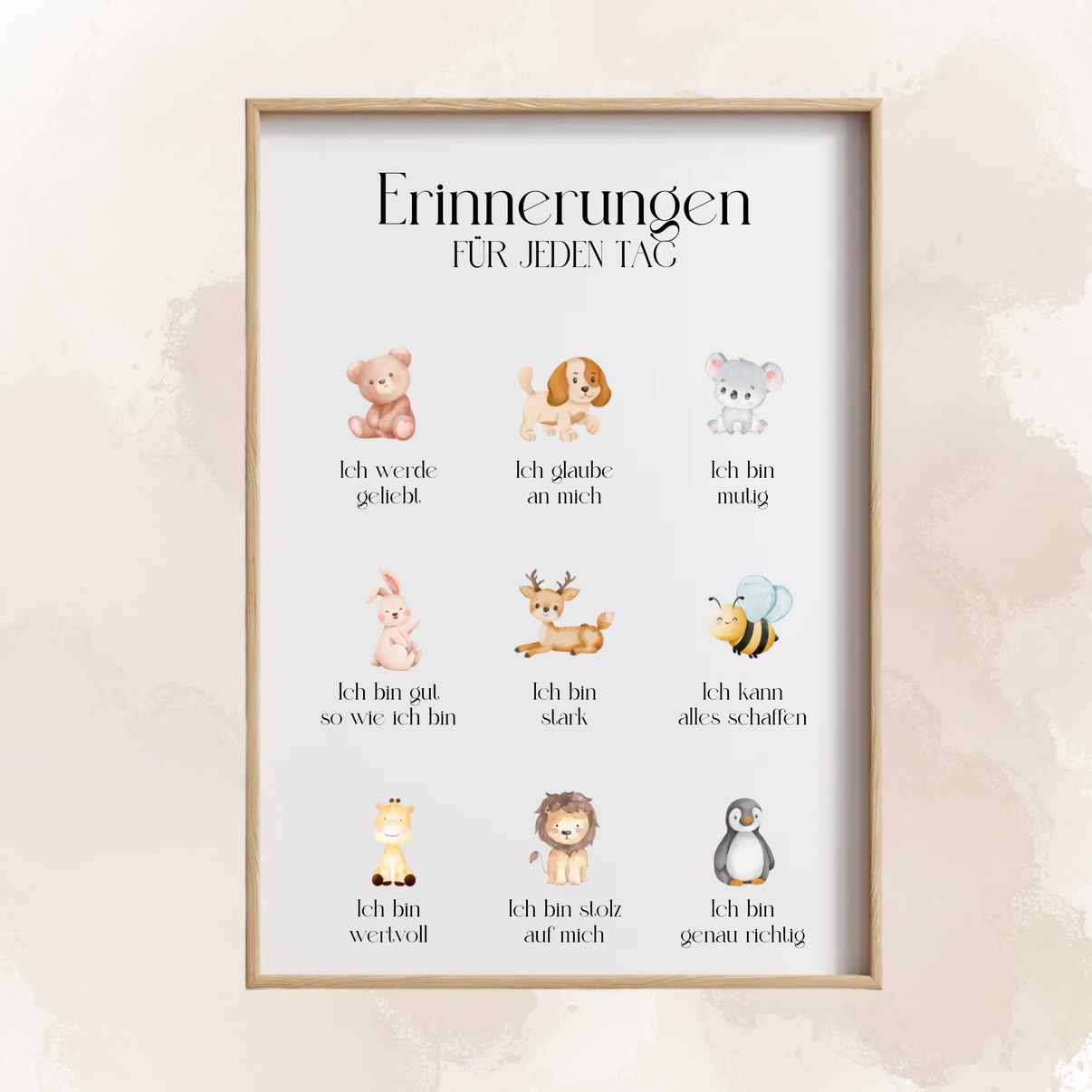 Detailansicht des Kinderposters mit Bären- und Hunde-Illustration