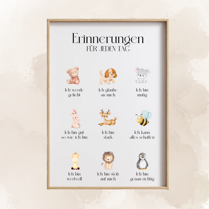 Detailansicht des Kinderposters mit Bären- und Hunde-Illustration