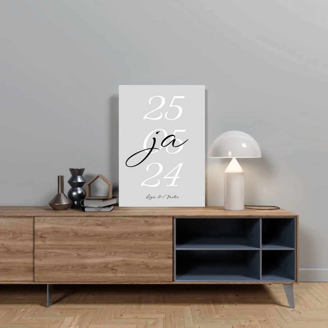 Poster »Ja« mit großem Schriftzug und personalisiertem Hochzeitsdatum