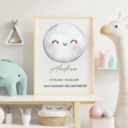Geburts-Poster Mondliebe – personalisiertes Baby-Poster mit Geburtsdaten