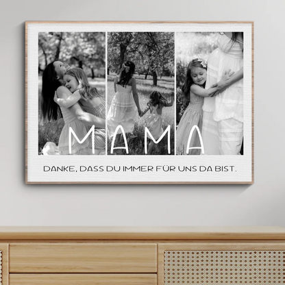 Fotocollagen-Poster mit drei Schwarz-Weiß-Fotos von Mutter und Kind