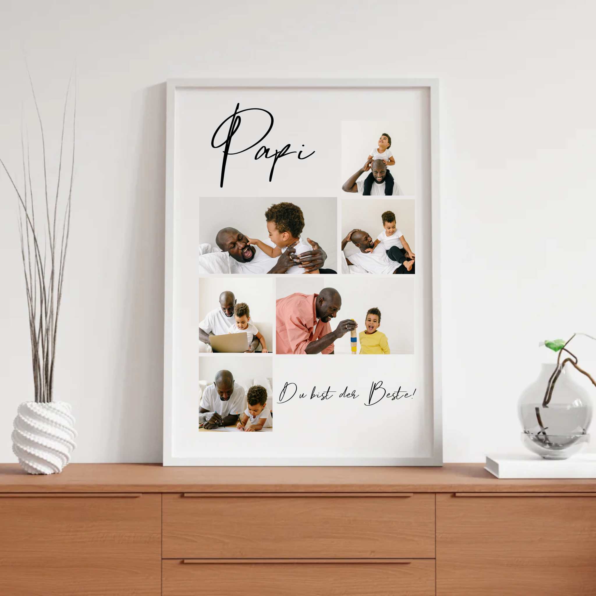 Nahaufnahme der individuellen Fotocollage mit Namen 'Papi'