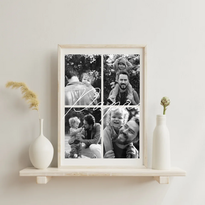 Detailansicht roter Schriftzug 'Papa' auf Fotocollage von Geschenkfabrik24