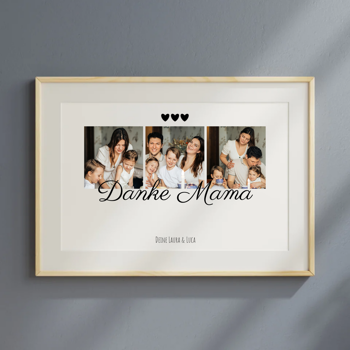 Collage-Poster 'Danke Mama' mit drei persönlichen Familienfotos