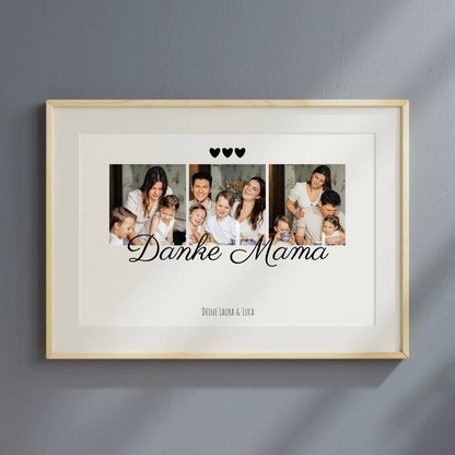 Collage-Poster 'Danke Mama' mit drei persönlichen Familienfotos