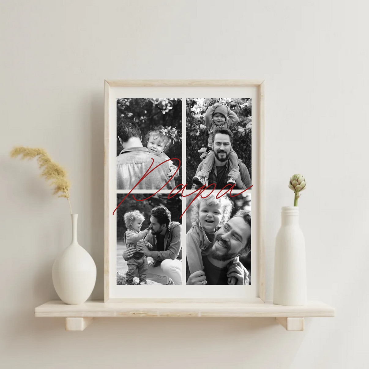 Fotocollage-Poster für Papa mit vier Schwarz-Weiß-Fotos
