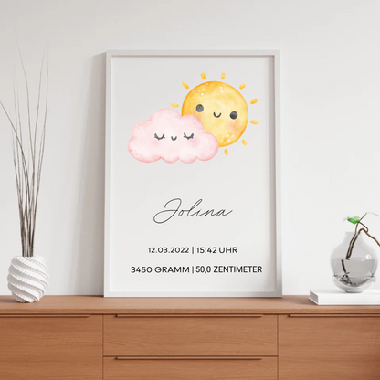 Personalisiertes Geburtsposter 'Sonnenschein & Wolke'