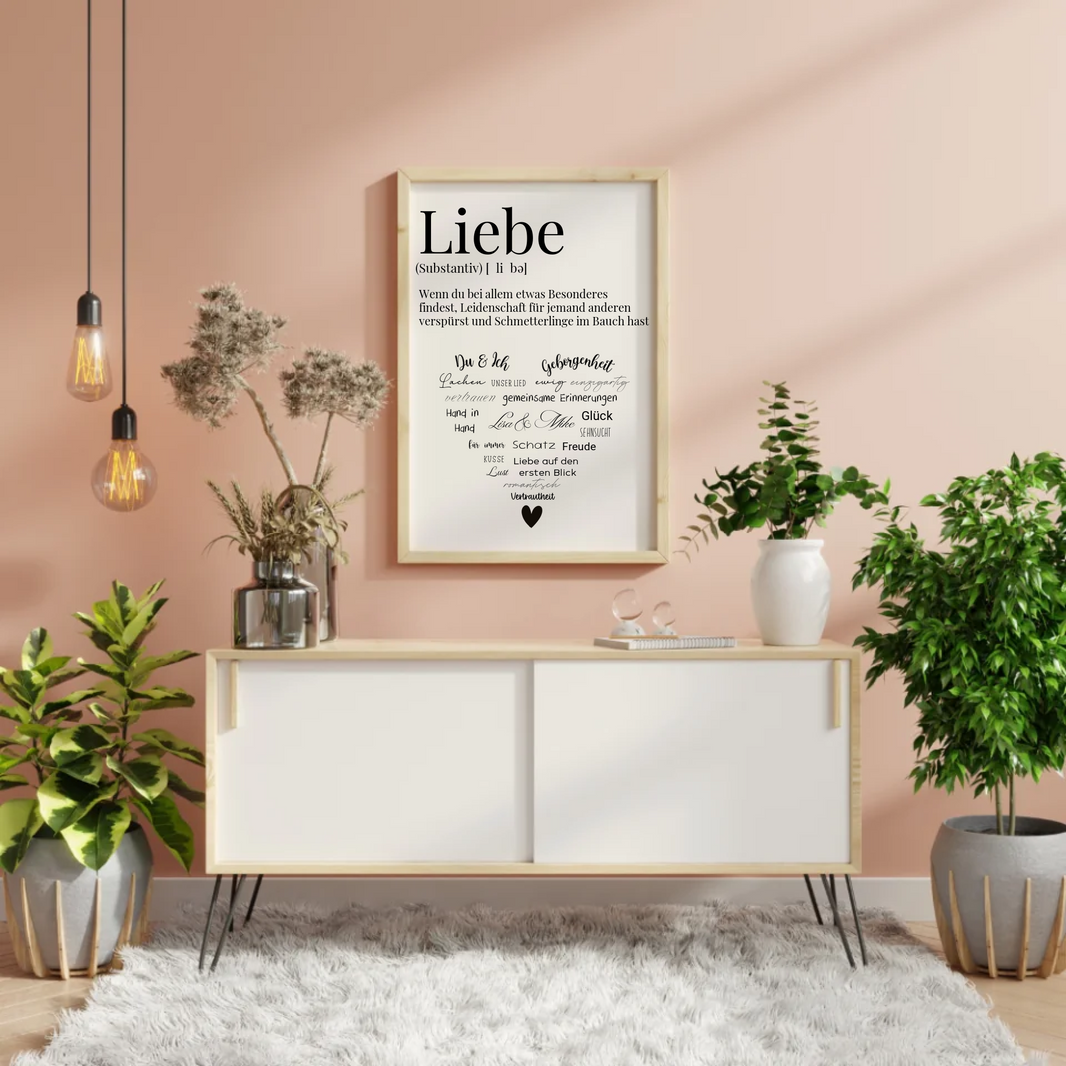 Personalisierbares Liebedefinitions-Poster mit Wortwolke in Herzform