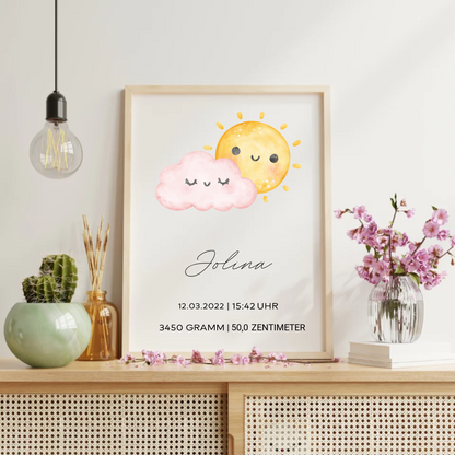 Personalisiertes Geburtsposter 'Sonnenschein & Wolke'