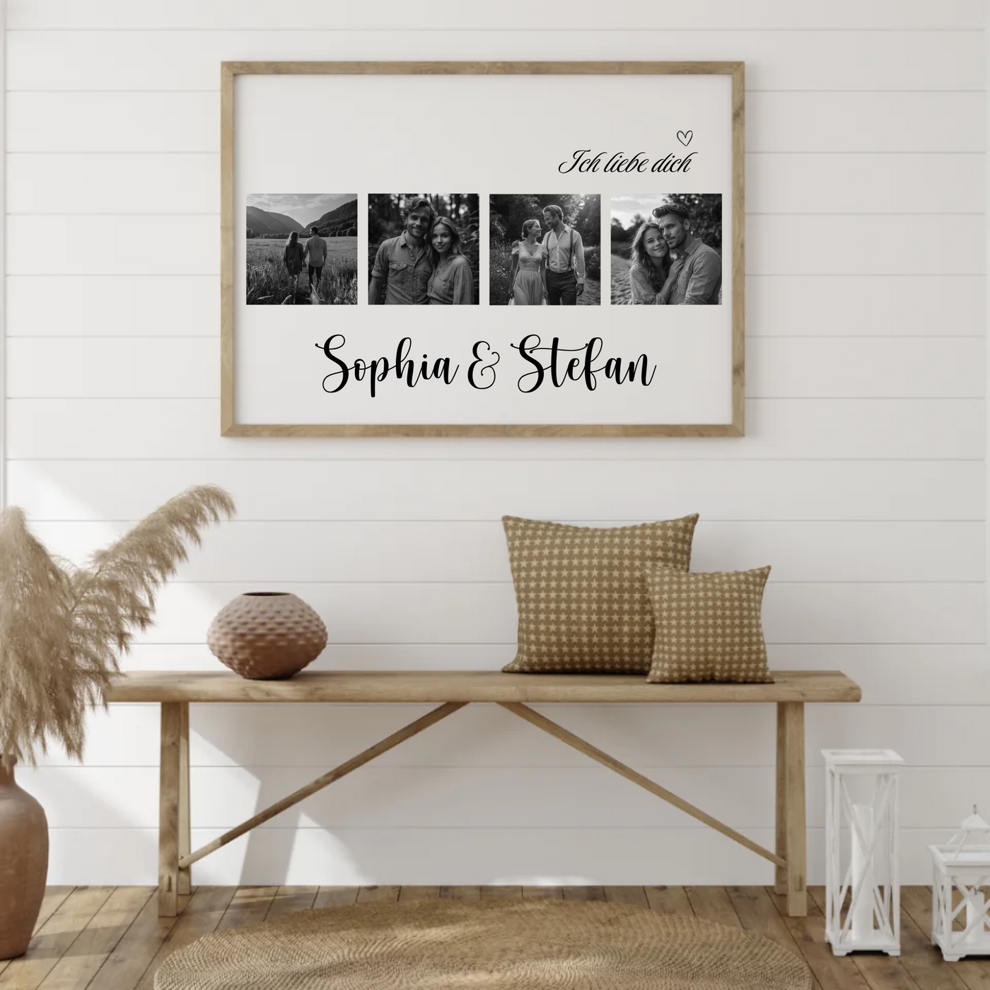 Romantisches Fotocollage Poster mit vier Bildern und ‚Ich liebe dich‘ Schriftzug